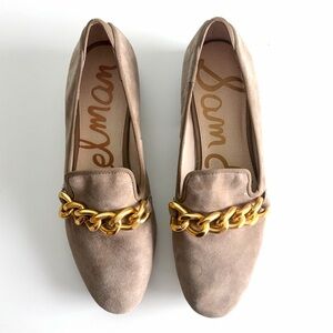 Sam Edelman Taupe Suede Chain Loafers - Gold Chain Detail - Size 10M - NWT